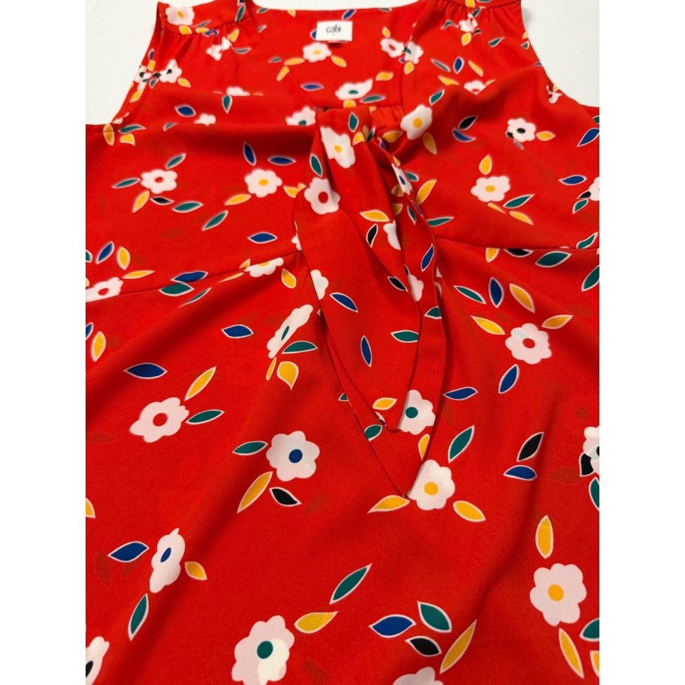 Cabi Sleeveless Blouse Floral Small Red Front Tie V-Neck Casual Top - Picture 2 of 7